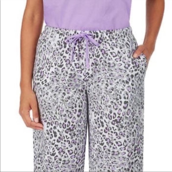 NEW CAROLE HOCHMAN Cotton 4 Pc Lounge Pajama Set Purple Capri Tank Shorts Tee - Picture 5 of 9